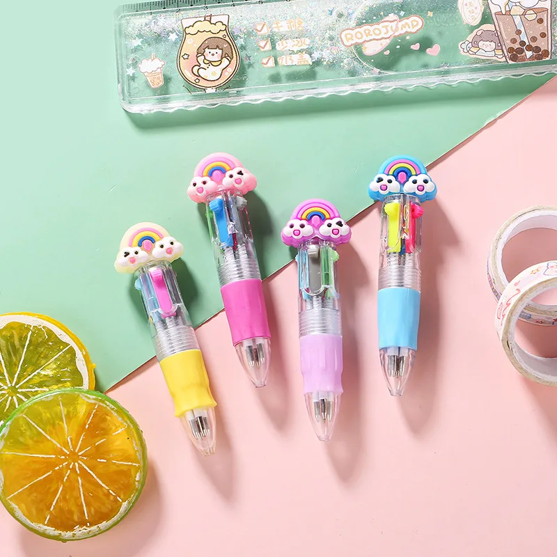 20Pcs/Lot Cute Mini 4 Color Ballpoint Pens Multicolor Kids School Stationary Kawaii Animal Dinosaur Pony Owl Hamster Pen Gifts