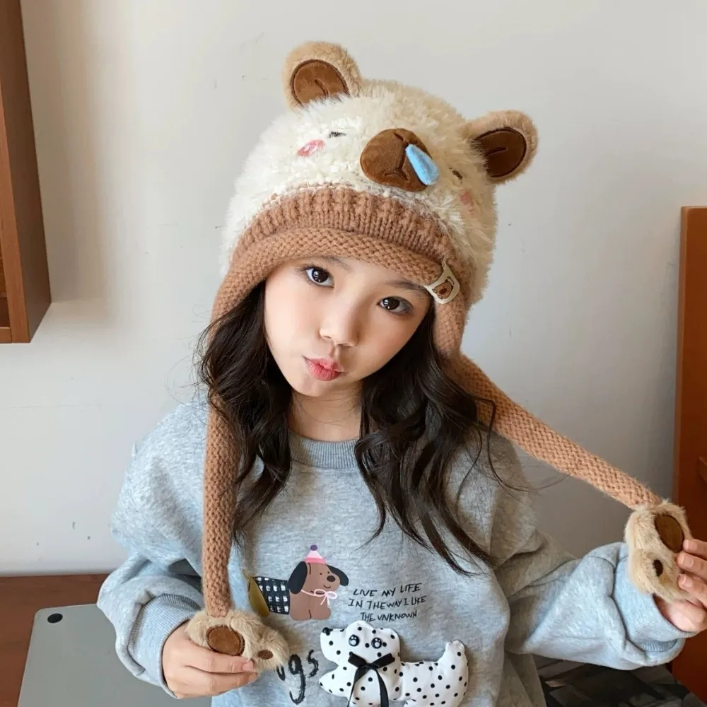 

Warm Toddler's Knitted Hat Soft Thickened Baby Ear Protection Cap Windproof Breathable Capybara Beanie Caps Cold Weather Wear