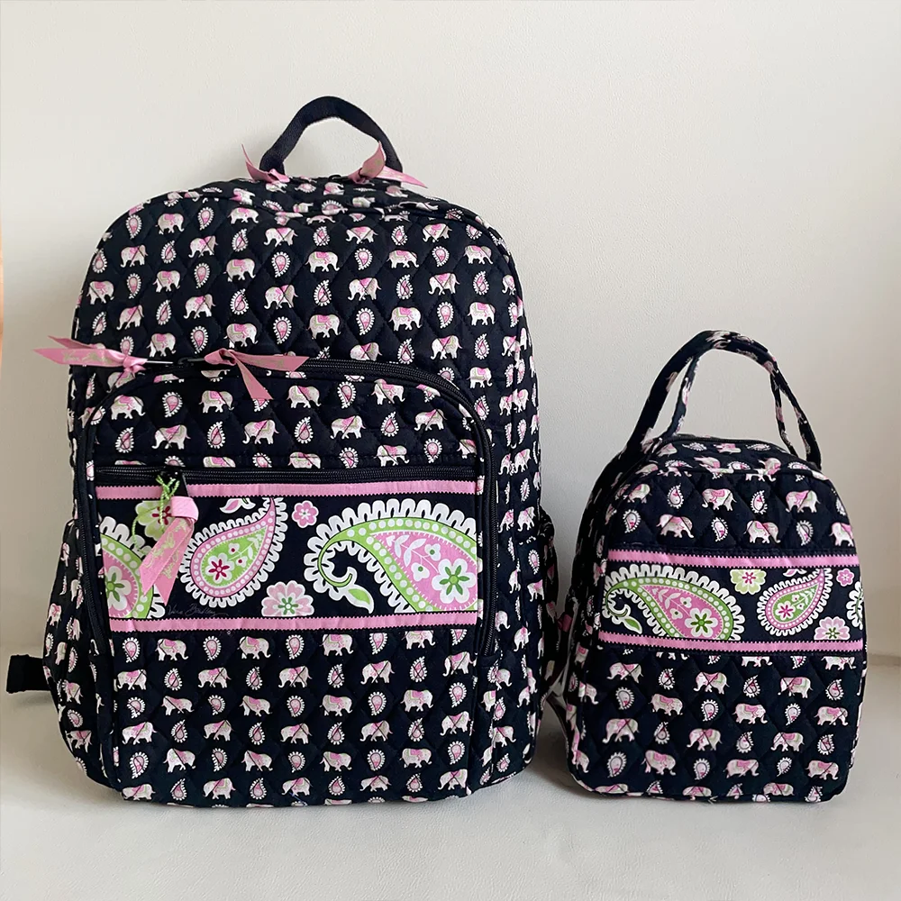 VB pure cotton eco-friendly printing backpack+lunch bag combination set