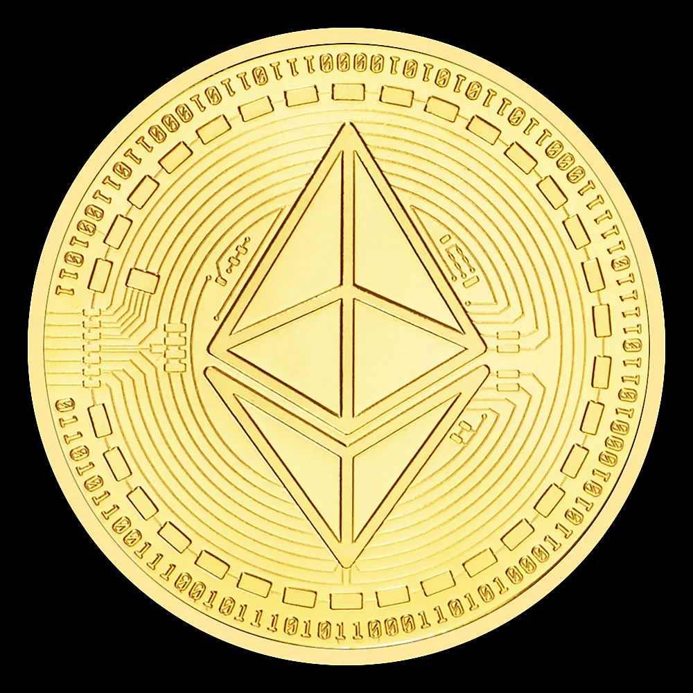 ETH Gold/Sliver Plated Patterned Ethereum Bitcoin Embossed Stereo Bitcoin Digital Currency Coin Physical Commemorative Bit Metal