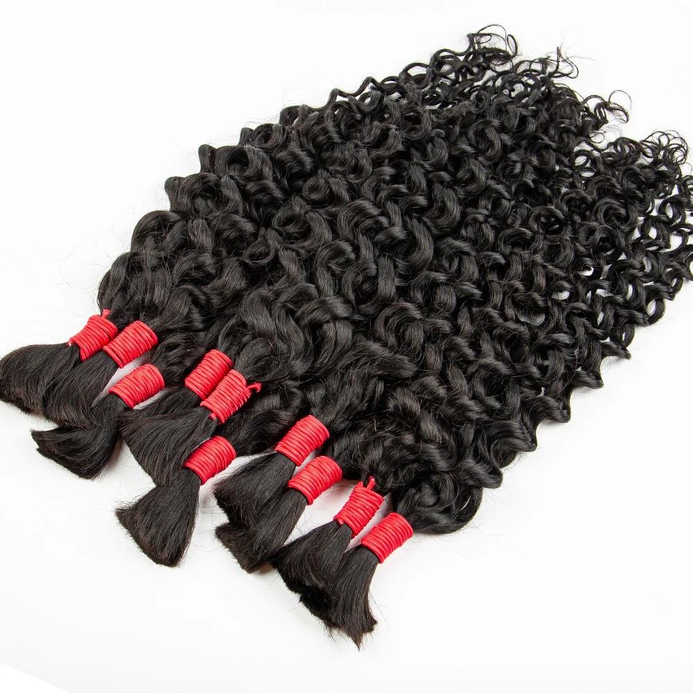 NABI-extensiones de cabello humano virgen, mechones trenzados, ondas de agua, trenzas rizadas, extensión de cabello negro para tejer, a granel