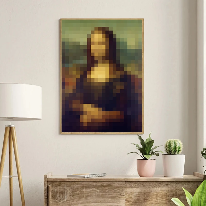 Funny Pixel Art Mona Lisa HD Canvas Painting Abstract Graffiti Wall Poster Print Home Living Room Decoration