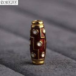 100% 925 Silver Gold-plated Tibetan DZI Bead Good Luck Enamel Nine-eye DZI Jewelry Findings