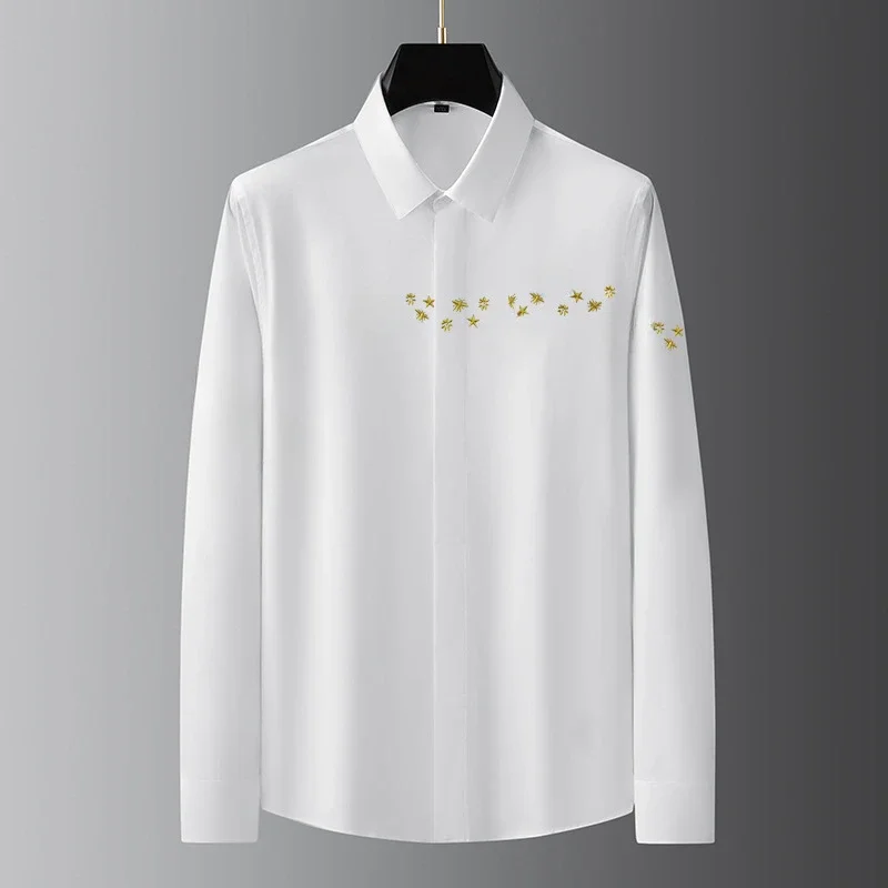 

Luxury Bee Embroidered Shirt for Men Brand Long Sleeve Casual Business Dress Shirts Fashion Slim Fit Banquet Party Blouse 2024