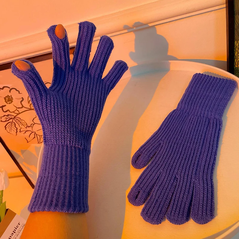 2022 Winter Nieuwe Gebreide Vingerloze Handschoenen Vrouwen Spelen Telefoon Touch Screen Thicken Warm Gebreide Stretch Volledige Vinger Handschoenen T180