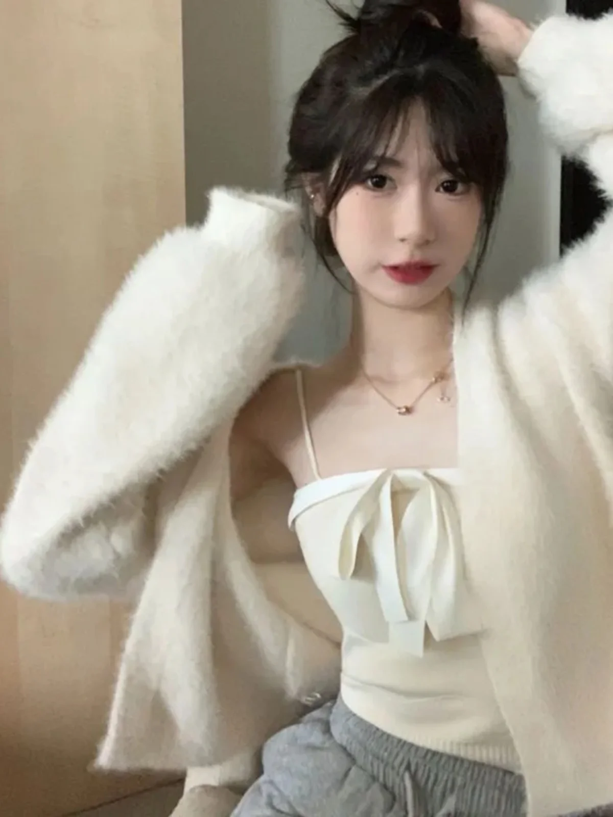 

Soft Cozy Korean Style Pure Desire Sweater Coat Women's Autumn Winter Sweet Temperament Loose Short Coat for Small Figures