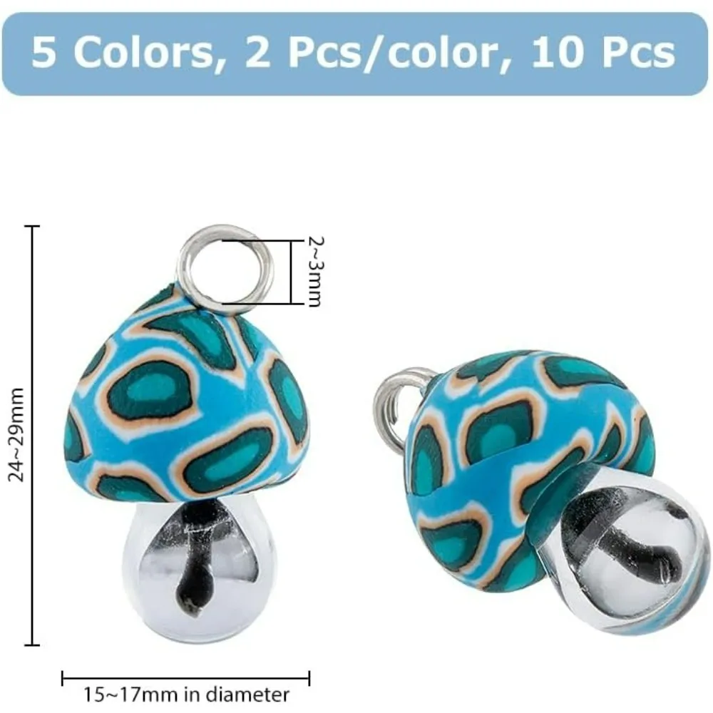 10Pcs 5 Colors Alovely Mushroom Pendant Charms Polymer Clay Jewelry Finding Charm Lampwork Glass Charms with Mushroom Inside