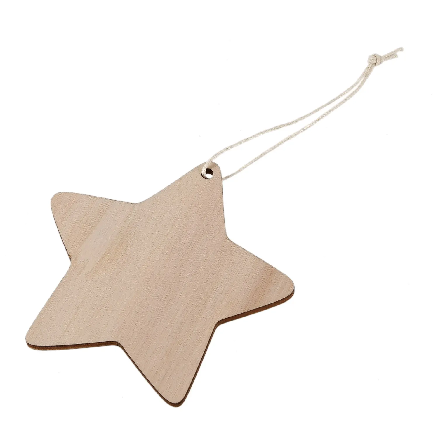 10 x Wooden Star Shapes, Plain Wood Craft Tags with Hole (10cm)