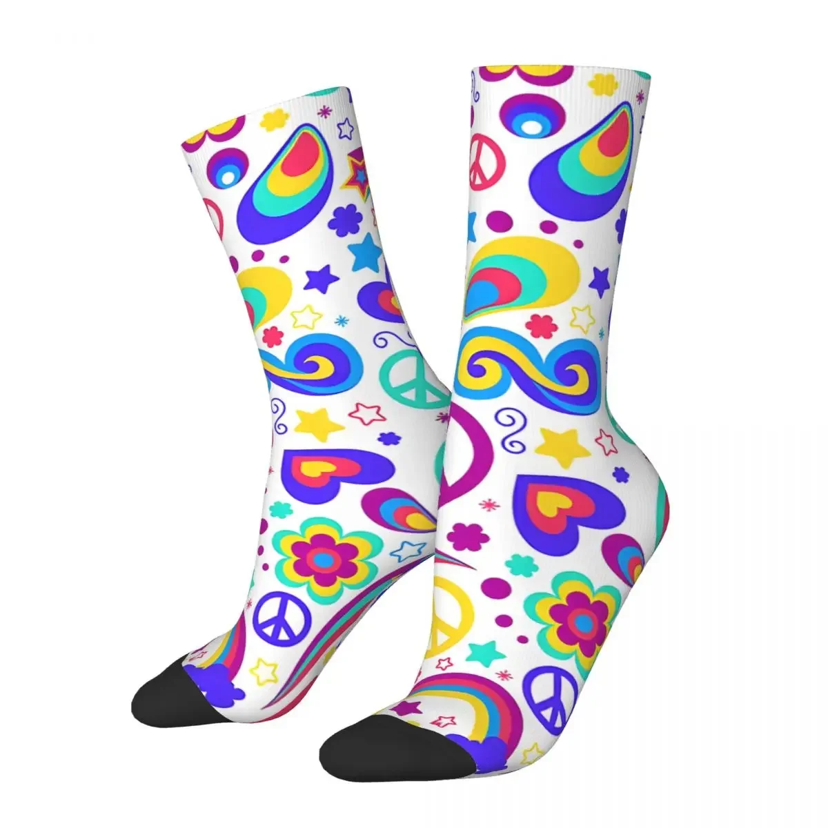 Crazy compression Psychedelic Hippy Peace Art Sock for Men Vintage Seamless Pattern Crew Sock Casual