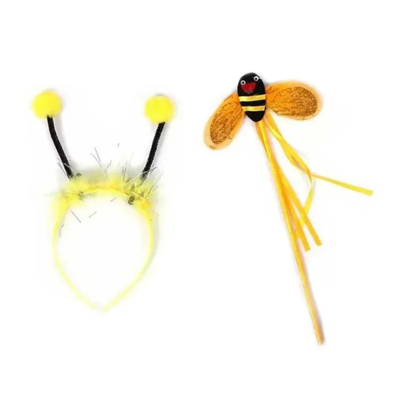 Little Bee Prop Costume Princess Fairy Set Ears Headband Bee Wings Magic Wand Tutu Skirt Halloween Cosplay Prop Girls Dress Up