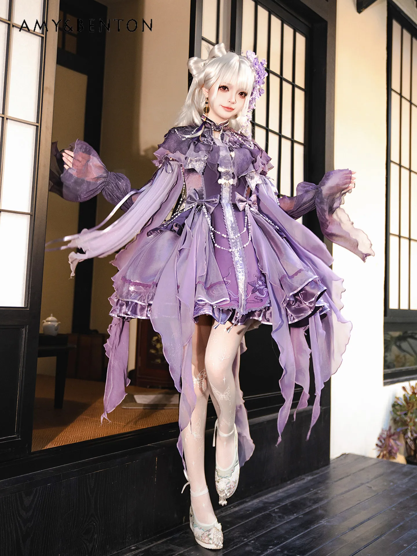 

New Chinese-style Fairy Lolita Dress Vintage Embroidery Beading Bow Irregular Mini Suspender Dress Stand-up Collar Short Shawl