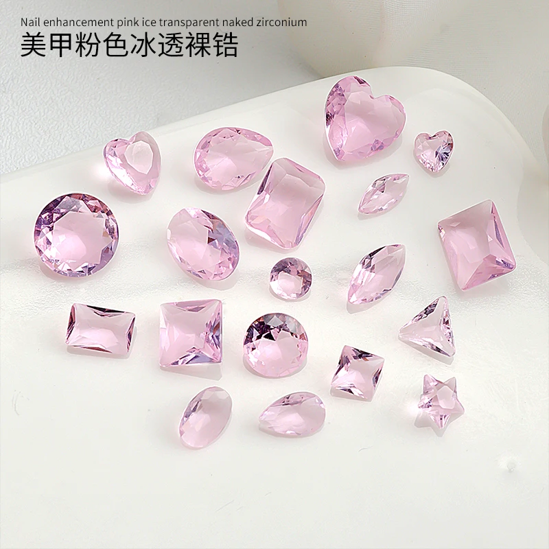 20PCS Brief Ice Transparent Pink Multicut Naked Sharp Diamonds Crystal Nail Art Rhinestones Jewelry Decorations Manicure Charms