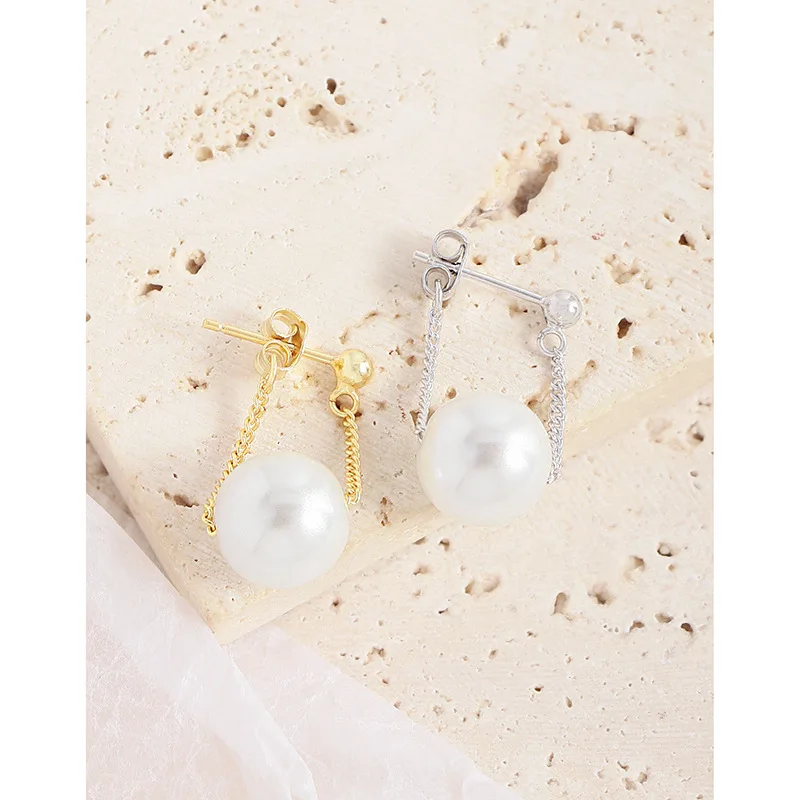 INS Niche Light Luxury Design Sense Versatile Chain Pearl Pearl Pearl Pure Silver S925 Women's Earrings