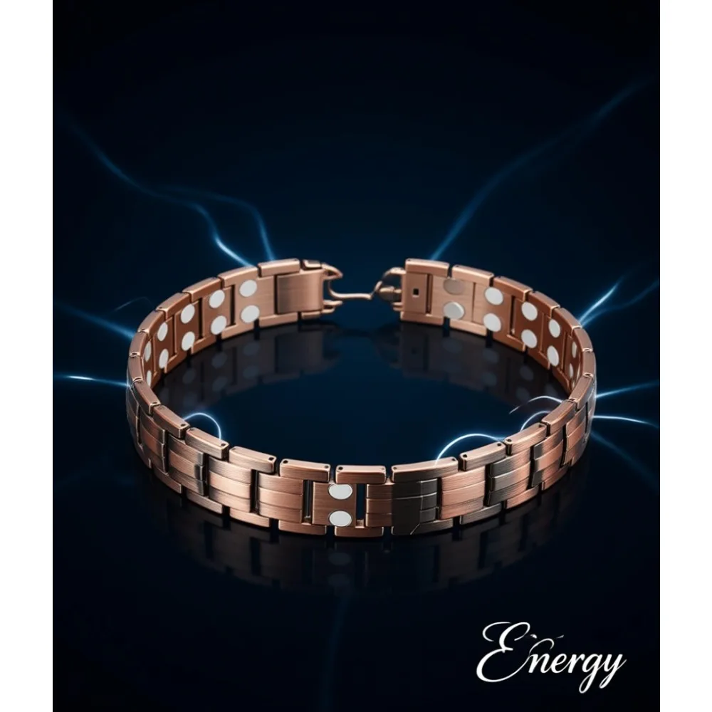 

Магнитный браслет из цельной меди для мужчин с двойным рядом высокопрочных магнитов, элегантный ювелирный подарок