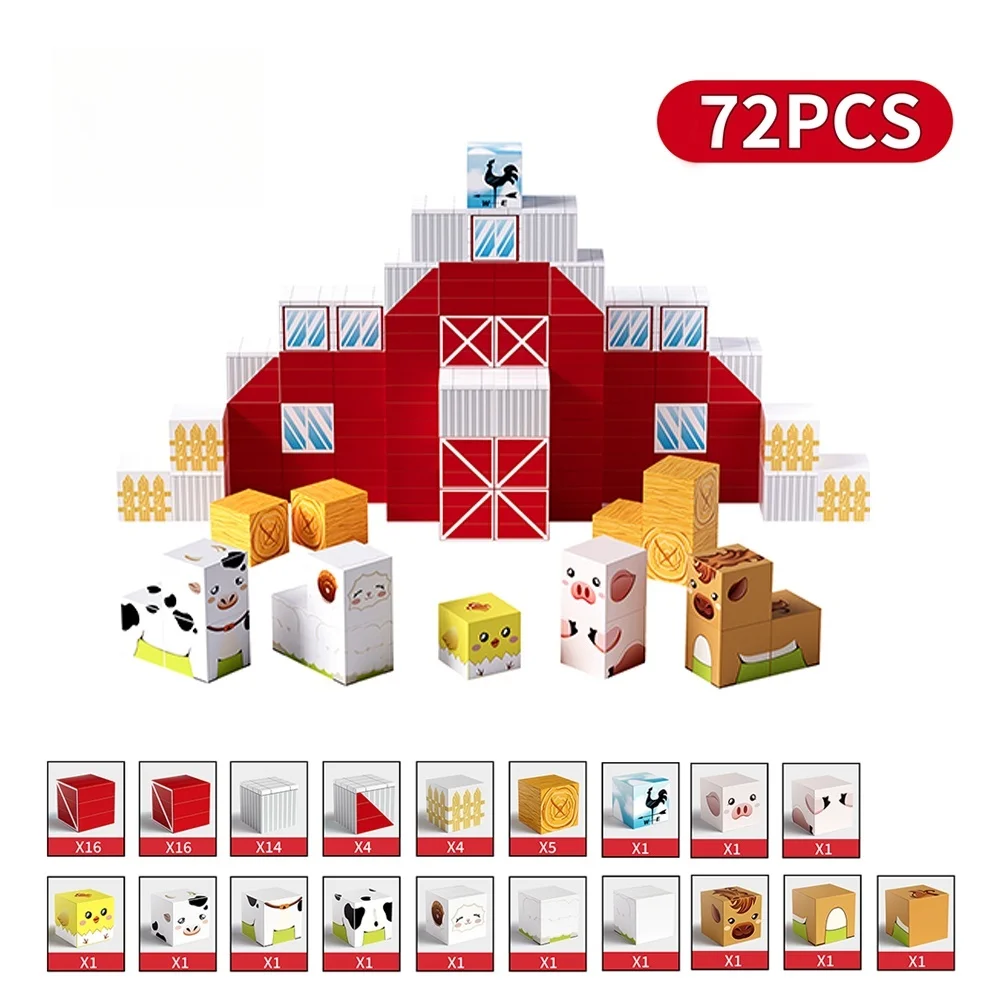 Kreative STEM Magnetische Fliesen Set Prinzessin Schloss Dinosaurier Park Tier Bauernhof DIY Bausteine Lernen Spielzeug Kinder Geschenk