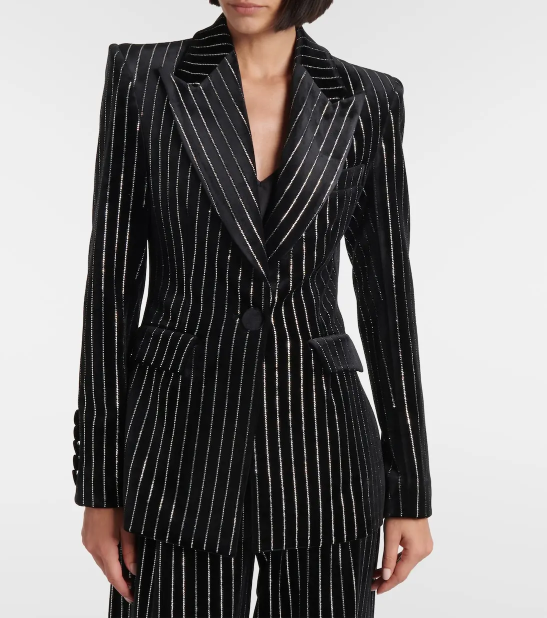 Sparkle Striped Office Lady Women Pants Suits 2 Pieces Slim Fit Customized Classic Business Suits Peak Lapel Pocket Jacket