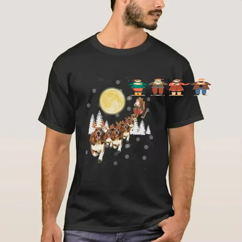 Basset Hound Dog Santa Sleigh Christmas Dog Lovers Gift T-Shirt. Summer Cotton Short Sleeve O-Neck Unisex T Shirt New S-3XL