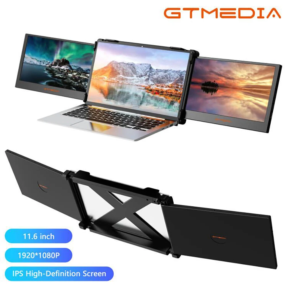 GTMEDIA Mate X 11.6-inch IPS FHD Full HD screen Portable Dual Screen Monitor Triple Portable Monitor For 13.1-17.3 inch Laptop