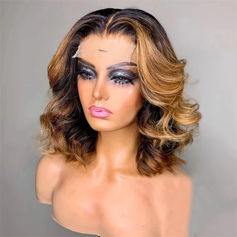 Glueless Bob 14inch Highlight Blonde Body Wave 5x5 Silk Base Jewish Human Hair With BabyHair HD Lace European Hair Preplucked