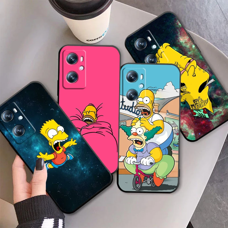 Casing ponsel kartun The Simpson untuk OPPO Find X6 X5 X3 A54S A5 A94 A16 A53S A57 A74 A72 A98 A78 A96 A9 5G hitam Funda