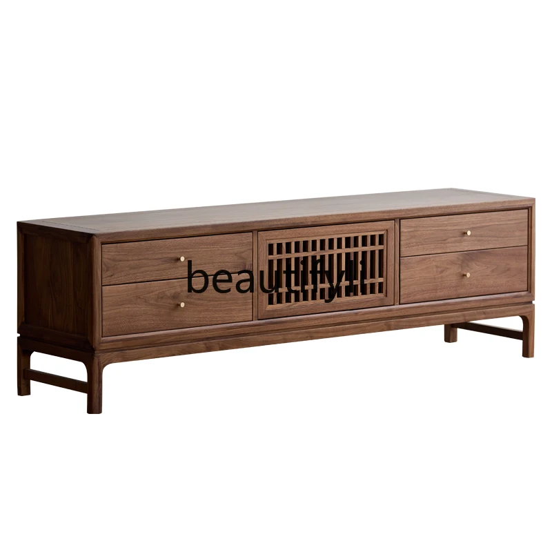 

North American black walnut TV cabinet, cherry wood combination cabinet, simple floor-to-ceiling living room side cabinet