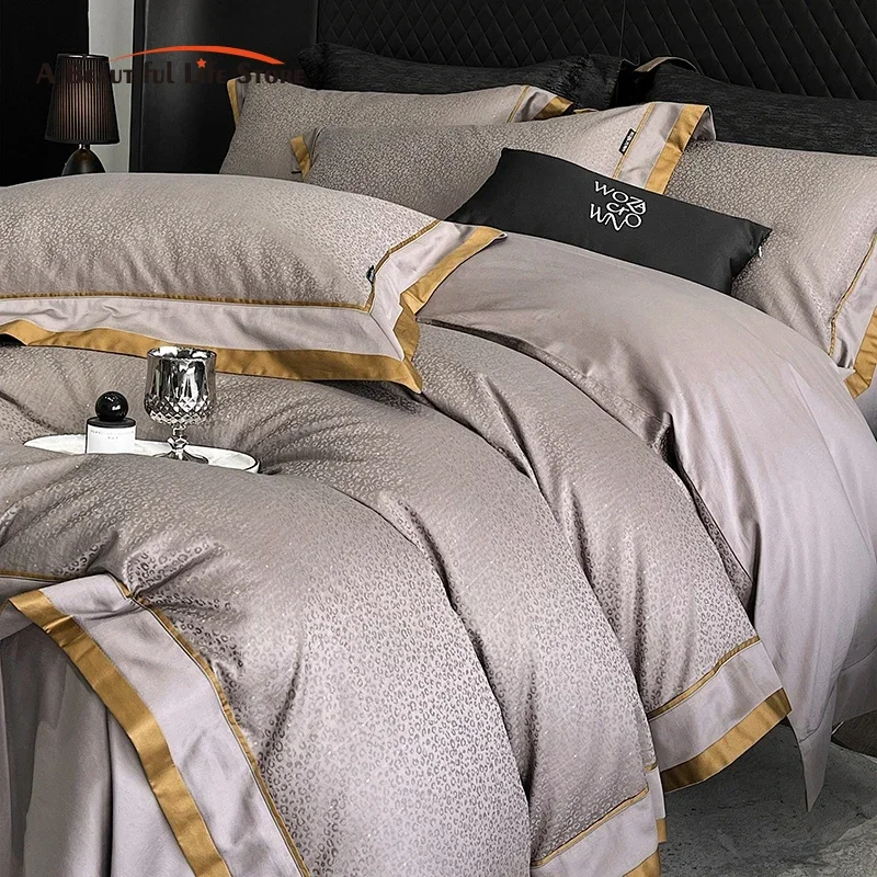 

1000TC Egyptian Cotton Satin Jacquard Leopard Luxury Bedding Set Duvet Cover Set Flat/Fitted Bed Sheet Pillowcases Home Textiles