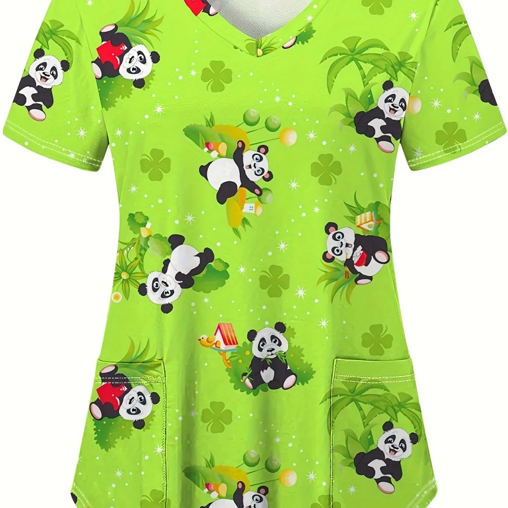 New Christmas Surgical Uniforms Woman Vet Dental Medical Uniform Microstretch V-Neck Short-Sleeve Tops Women's Medical Uniforms