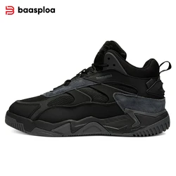 Baasploa Winter Men Shoes Fashion Plush Warm Waterproof Leather Sports Shoes Male Casual Outdoor Non-Slip Lace up Walking Shoes