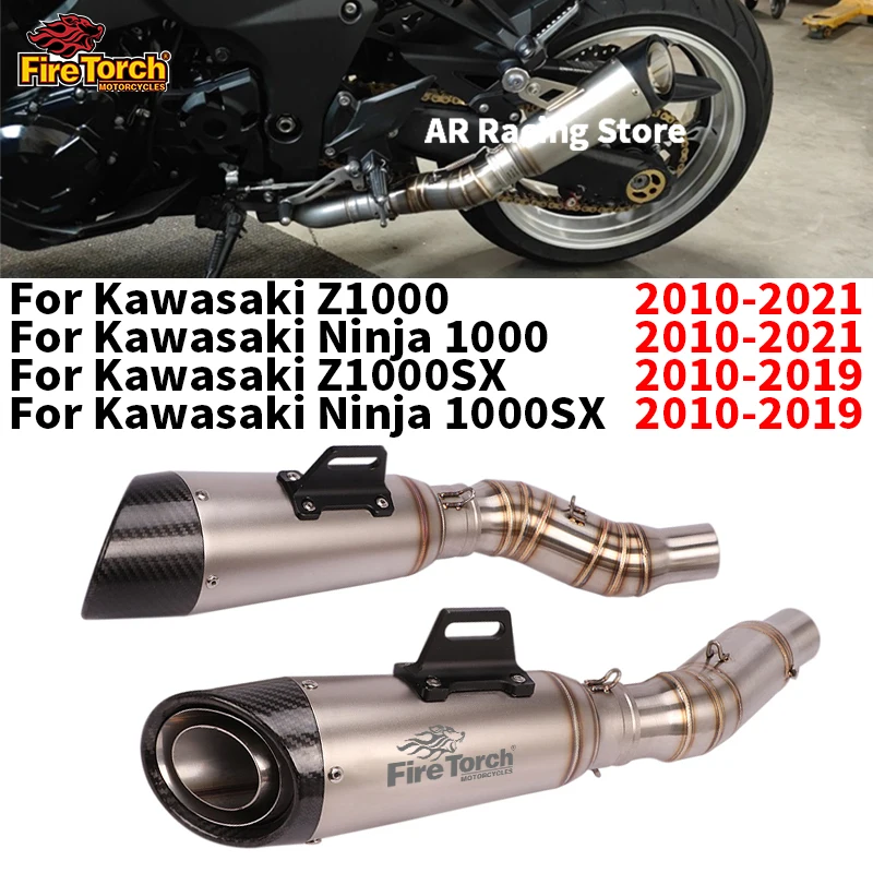 Slip On For KAWASAKI Z1000 Z 1000 SX 2010 - 2021 Motorcycle Exhaust Carbon Fiber Muffler Connect Mid Pipe Escape Moto Silencer