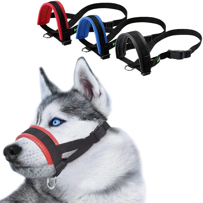 

Soft Nylon Dog Muzzle Anti Barking Training Pet Mouth Mask Harness for Small Large Dogs Prevent from Biting, Adjustable Loop