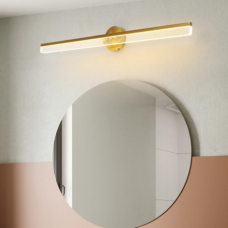 American Creative Makeup Mirror Dresser LED Mirror Headlight All Copper Modern Simple Bathroom Bedroom Washstand Wall Lamp