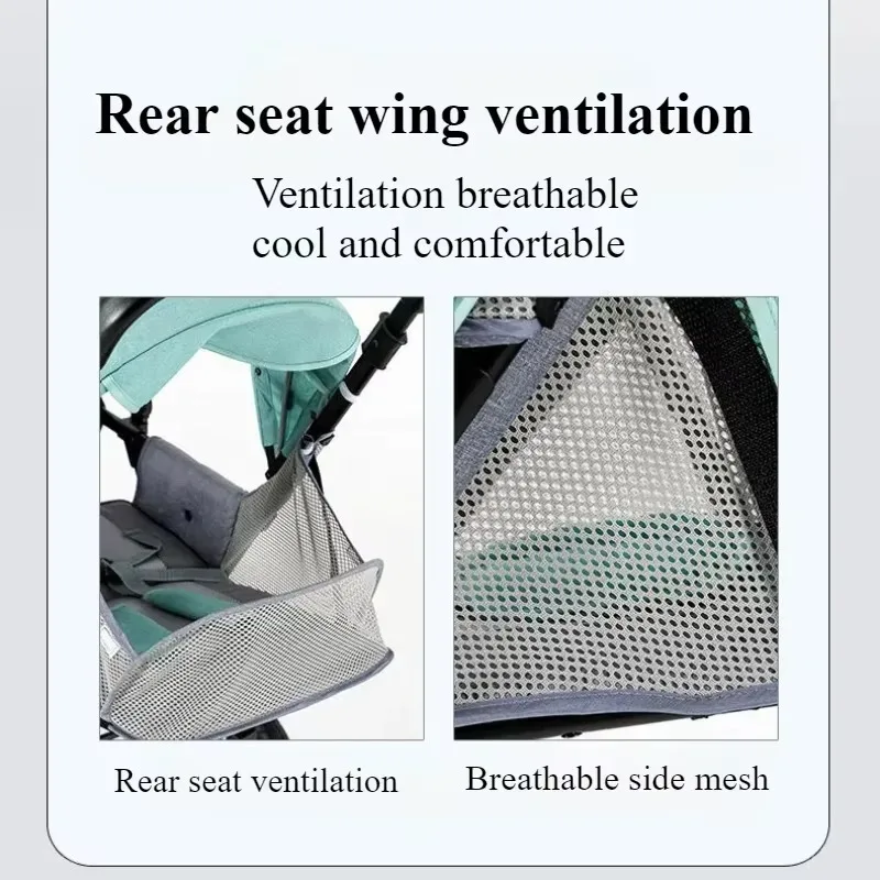 Large Double Stroller Sit Lying Foldable Portable Front & Rear Seat with Adjustable Backrest Canopy Double Brake Storage Basket