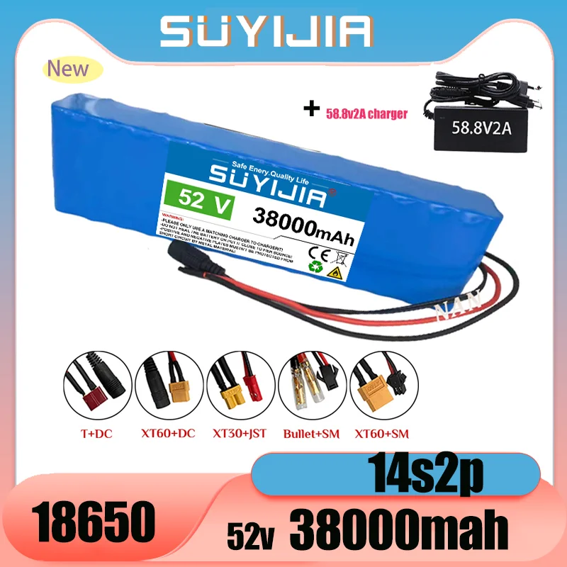 

14S2P 52V 38000mah Lithium Batteries Pack 18650 Built-in Smart BMS for Sightseeing Cars Model Airplaneswith 58.8V 2A Charger