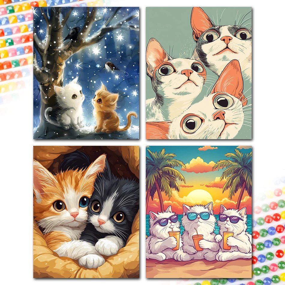 2026 Diamantmalerei Neuheiten Katzenfamilie Diamantmosaik-Malerei mit Diamanten für Bildkunst DIY Heimdekoration