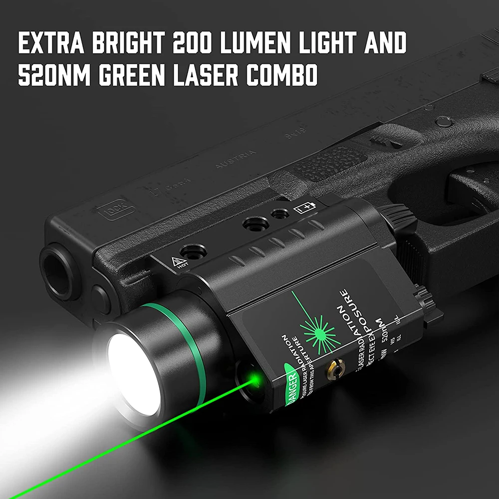 Red/Green Laser Weapon Light Combo 200 Lumen LED Tactical Flashlight with 20mm Picatinny Rail Mount for Pistol Handgun Rifle