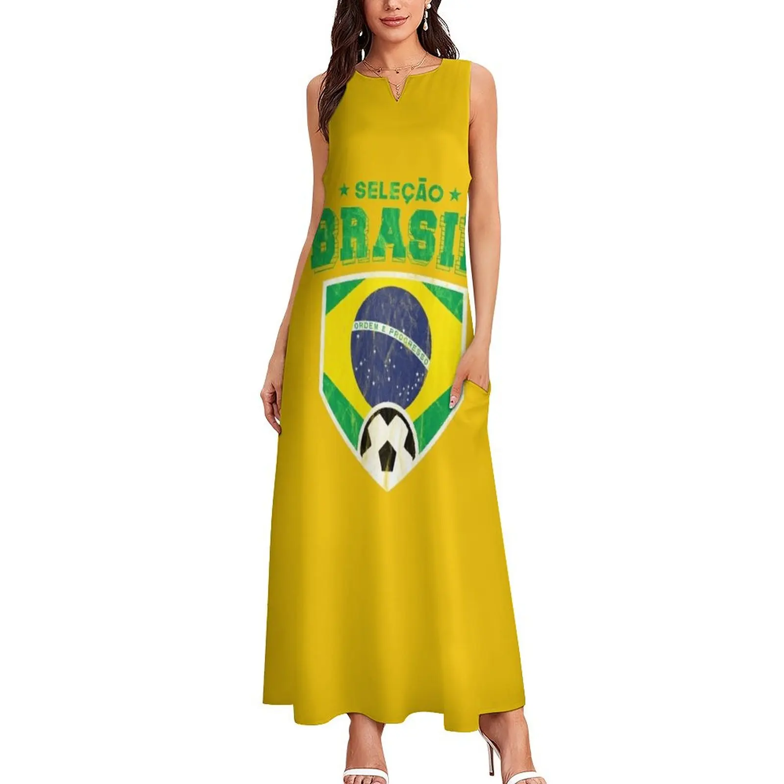 Selecao Brasil fútbol Brasil bandera nacional camiseta Copa Mundial de fútbol vestido largo vestidos de noche de lujo 2025