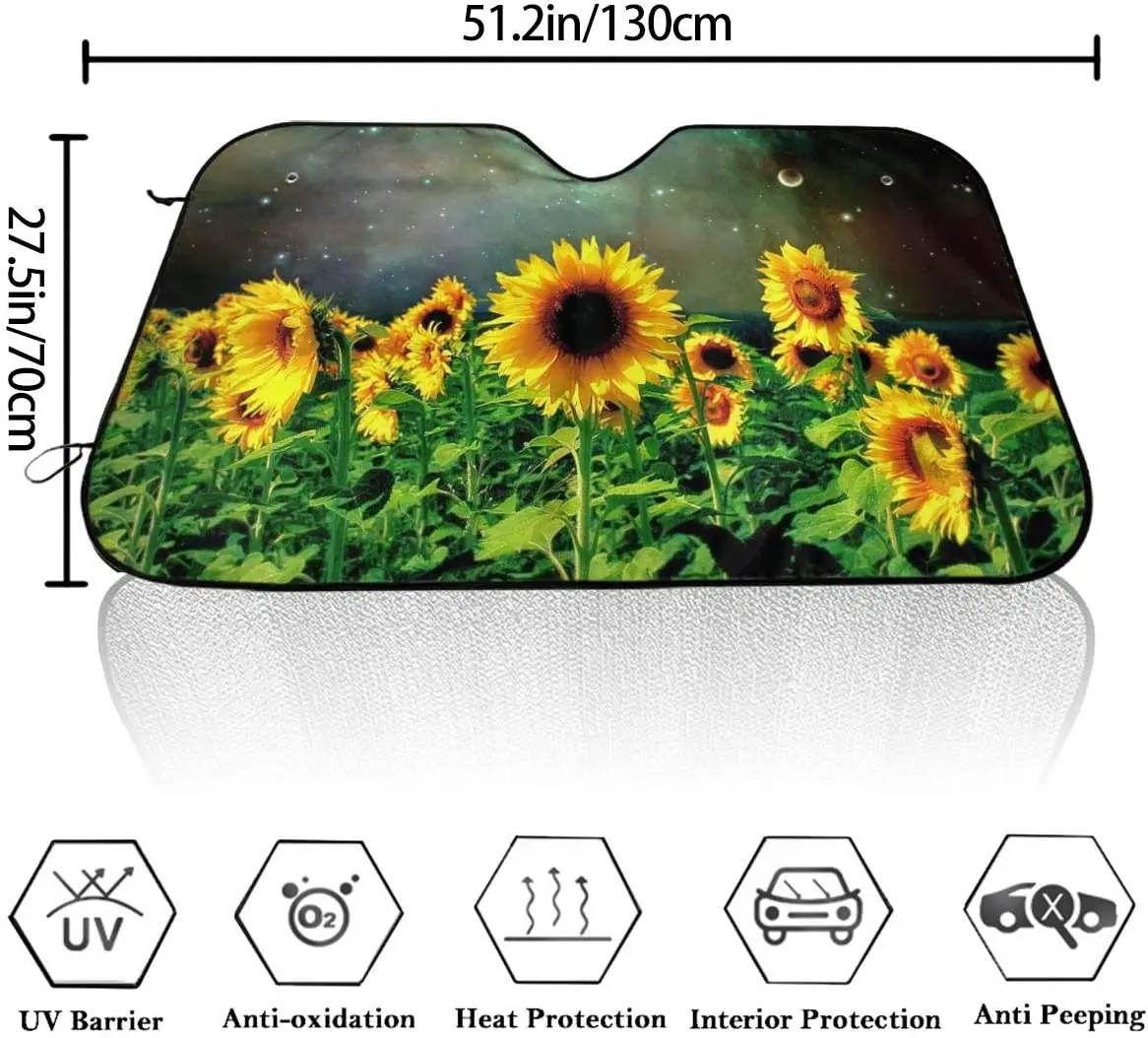 Foruidea Moonlight Sunflowers Car Windshield Sun Shade Auto Sunshade for Car Truck SUV-Blocks Uv Rays Sun Visor Protector-Keeps