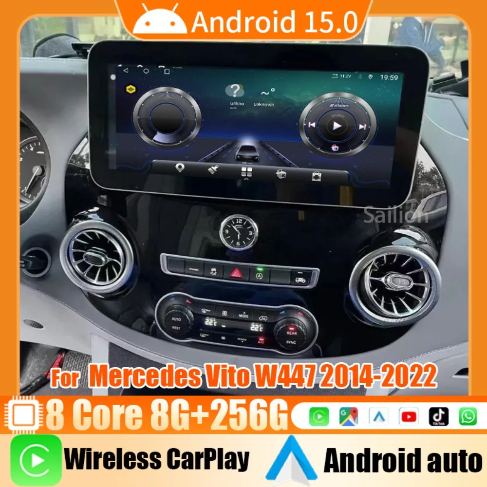 

Clock and Knob Two Styles Car Radio For Mercedes Vito W447 2014-2022 Multimedia Video Player with Wireless Carplay +Android Auto