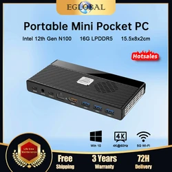 Eglobal M6 Mini PC 12.a generación Intel N100 N200 Windows 11Pro DDR5 2933MHz NVMe SSD Computadora de bolsillo HDMI2.0 4K @ 60Hz WiFi 6 BT5.2