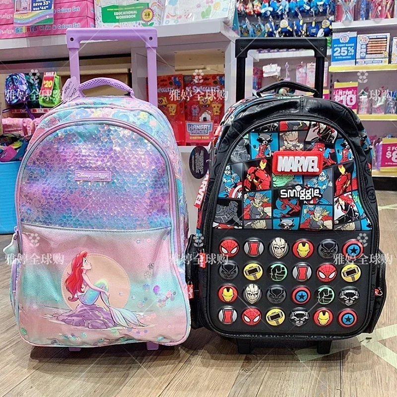 Smiggle Disney Mickey Mouse Children\'s Trolley Backpack Marvel Spider-man Wheel Backpack Trolleys Bag Schoolbag Gift Hot-selling