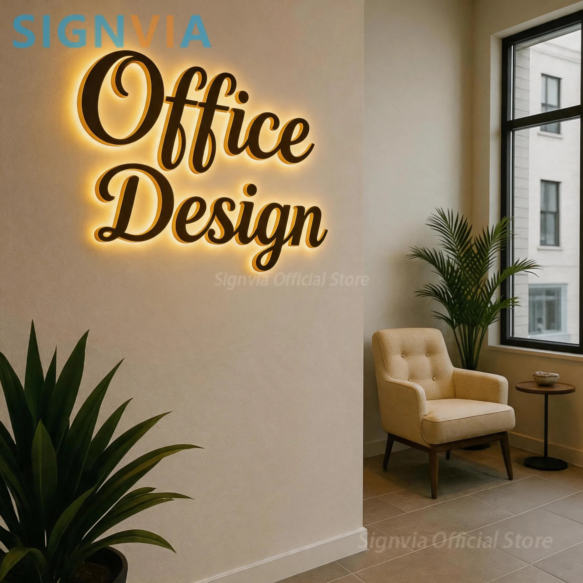 Custom Metal Backlit LED Wall Logo Sign for Office Design, Personalized 3D Business Sign for Office Lobby Salon Spa Reception