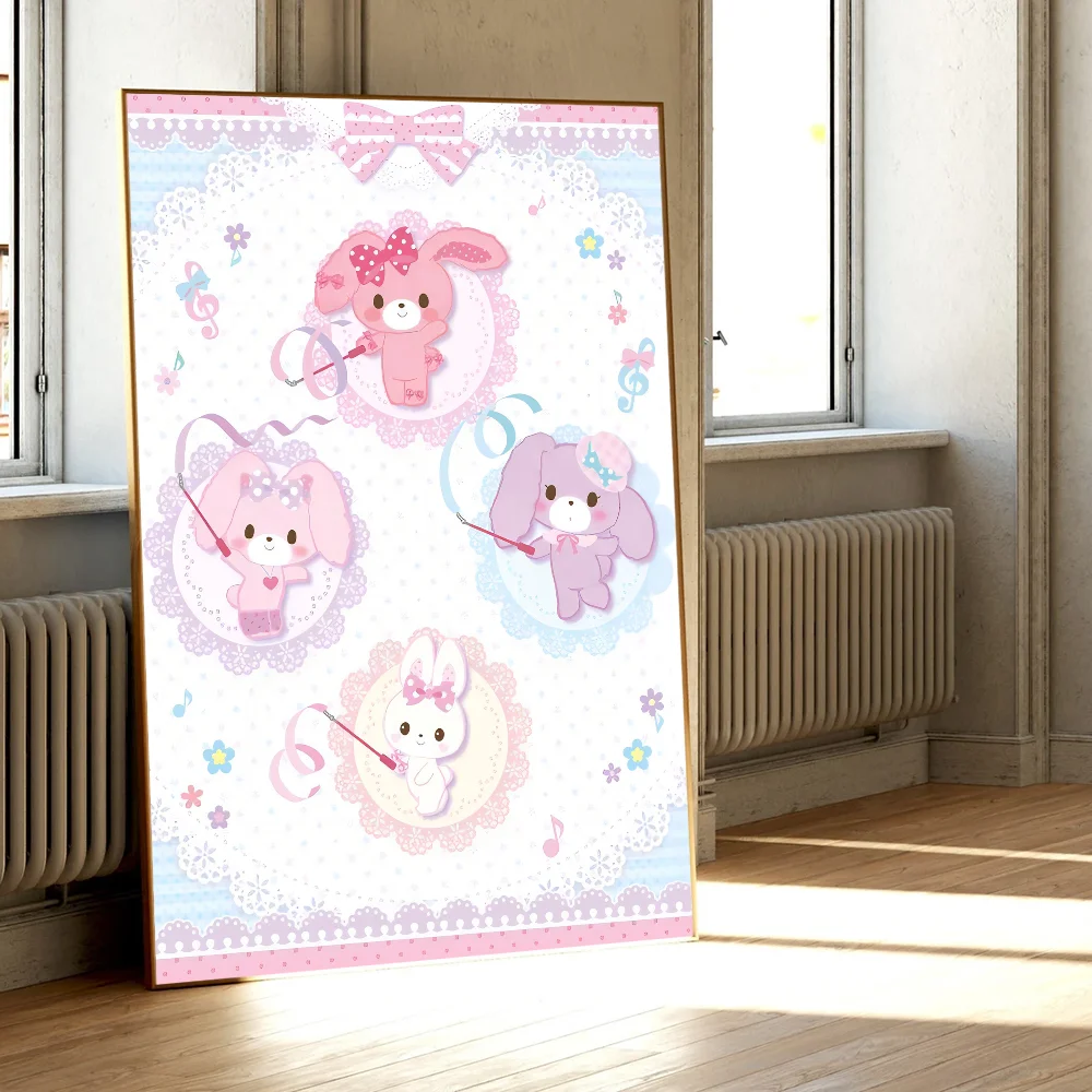 AZNM Sugarbunnies Bonbonribbon Rosa niedliches Kaninchen-Cartoon-Leinwand-Wandkunstwerk, ungerahmt, Mädchenzimmer-Dekor-Poster – Detail 10