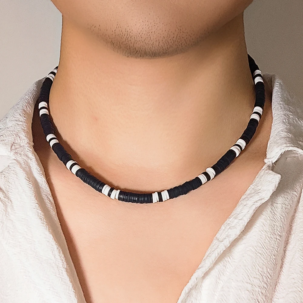 IngeSight.Z Minimalist Black White Color Soft Clay Beads Choker Necklaces for Women Men Statement Collar Necklaces Jewelry Gifts