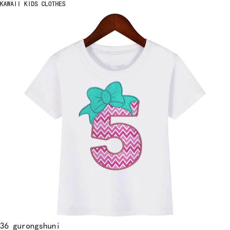 

2024 New Birthday Number Printed 1-9 Birthday Party Girls Outfit T-Shirt Wild Tees Girls Tshirts Clothes Kids Gifts Fashion Tops