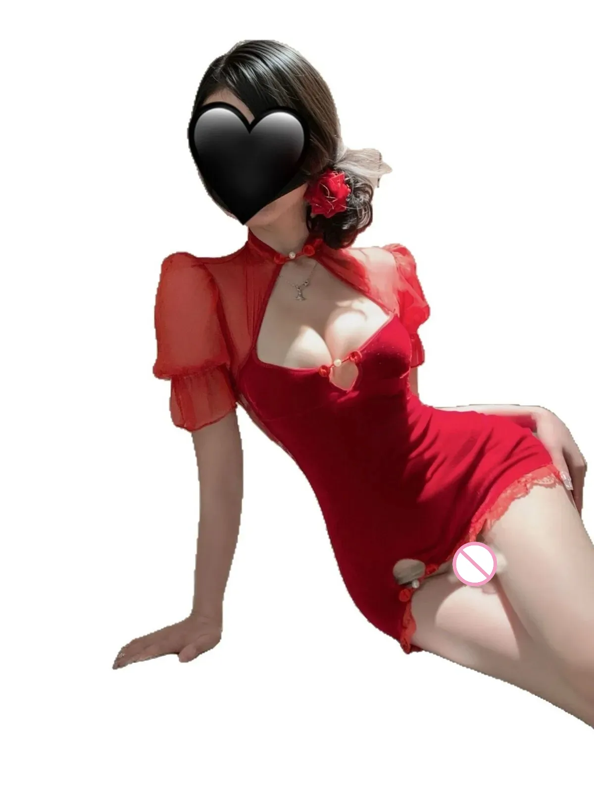 ベルベットレース、魅力的な半透明チャイナセクシーなドレスエレガントな赤甘いファッションセクシーな女性 Tシャツミニドレス 2025 新 32V8