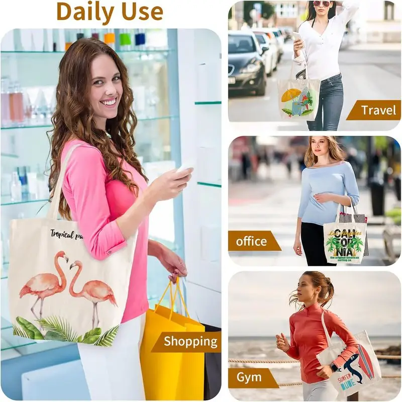 10 Pak Tas Tote Kanvas dengan Ritsleting, Tas Belanja Reusable dengan Pegangan Panjang, Tas Belanja Kosong untuk Sublimasi Transfer Panas DIY