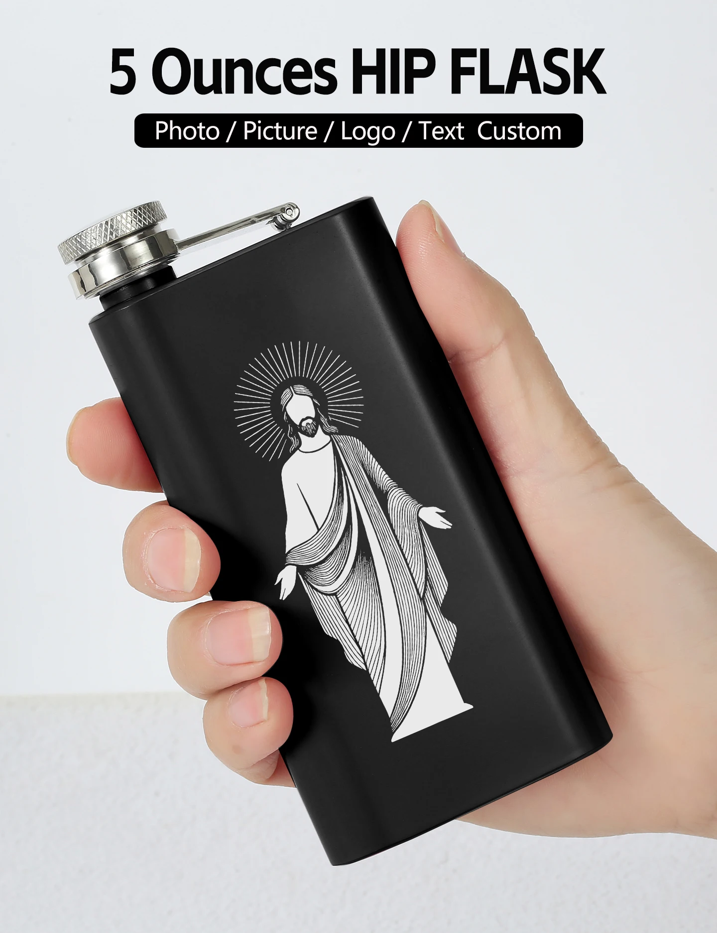 5 OZ 150ML 304 Edelstahl-Hüftflasche Jesus Christus Buddha Trimurti Wodka Rechteckige Tragbare Wasserflasche für Outdoor-Camping – Detail 1