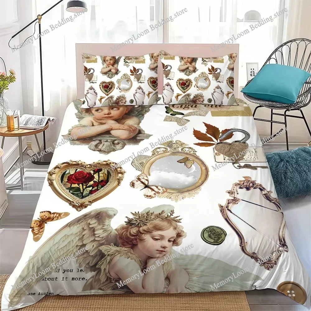 Retro Angel Cupid Roman Art Duvet Cover Set Home Style Bedding Soft Laundry Cotton Bed Student Dormitory Gift Home Textileextile