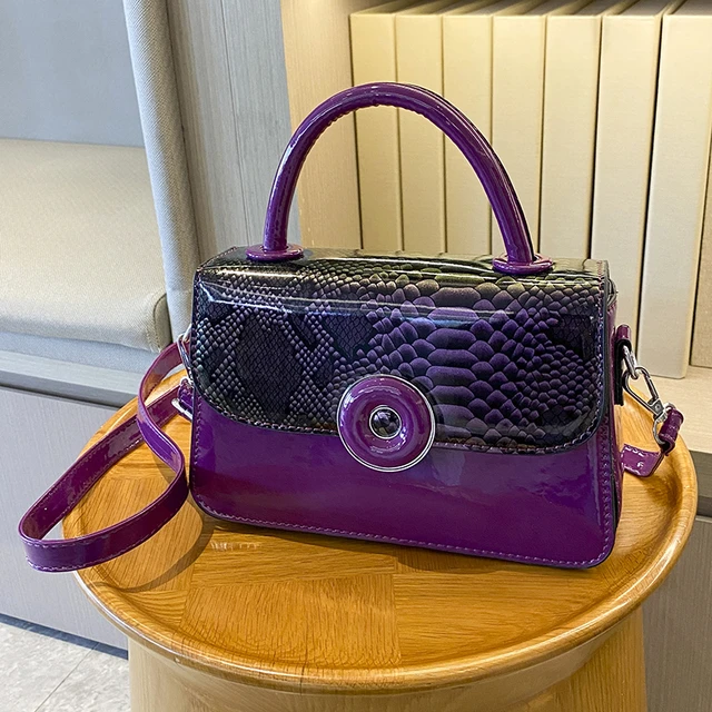 Mini Torebka Kwadratowa Luksusowa Fioletowa Torba na Ramię Damska z Lakierowanej Skóry, Torba Crossbody z Miękkim Uchwytem, Designerska Torebka