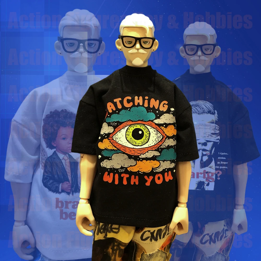 T-shirt ample et décontracté pour hommes, échelle 1/6, mode Hip Hop imprimé, surdimensionné, manches courtes, hauts pour jouets modèles de figurine d'action 12 pouces